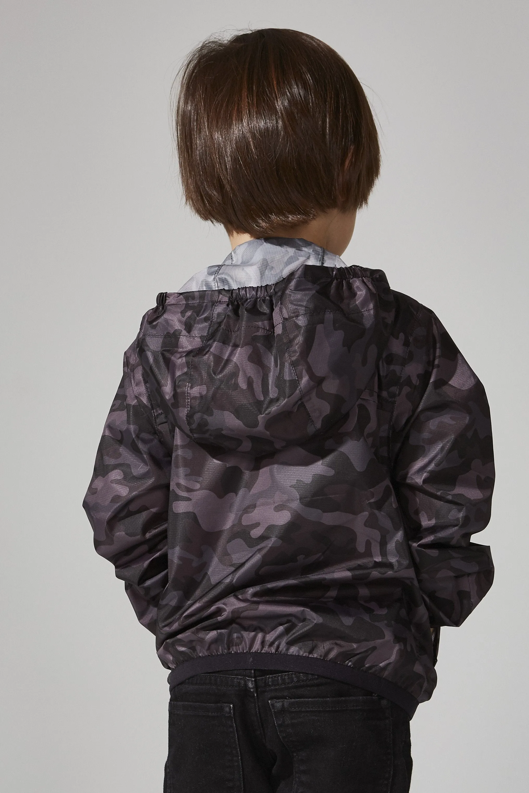 Kids black camo full zip packable rain jacket and windbreaker *** FINAL SALE***