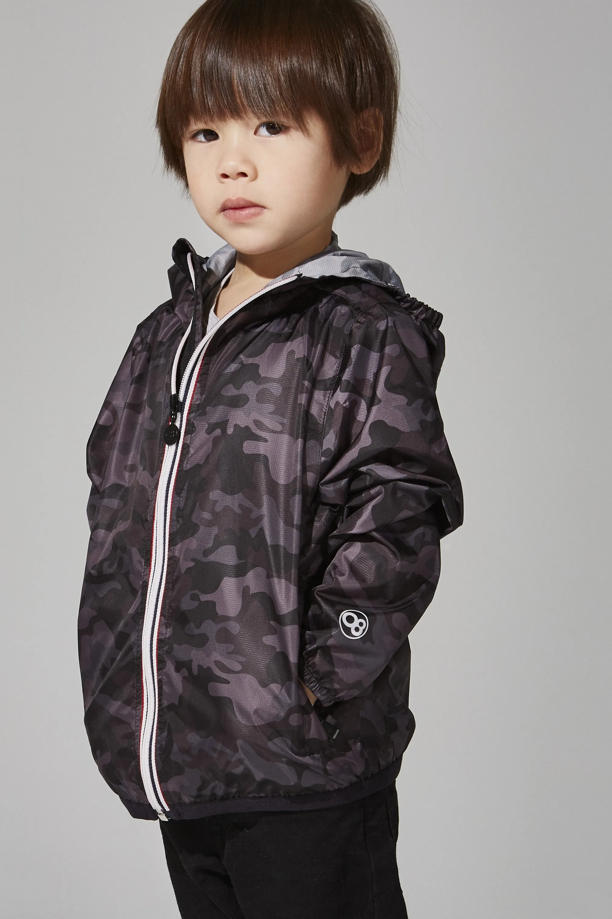Kids black camo full zip packable rain jacket and windbreaker *** FINAL SALE***
