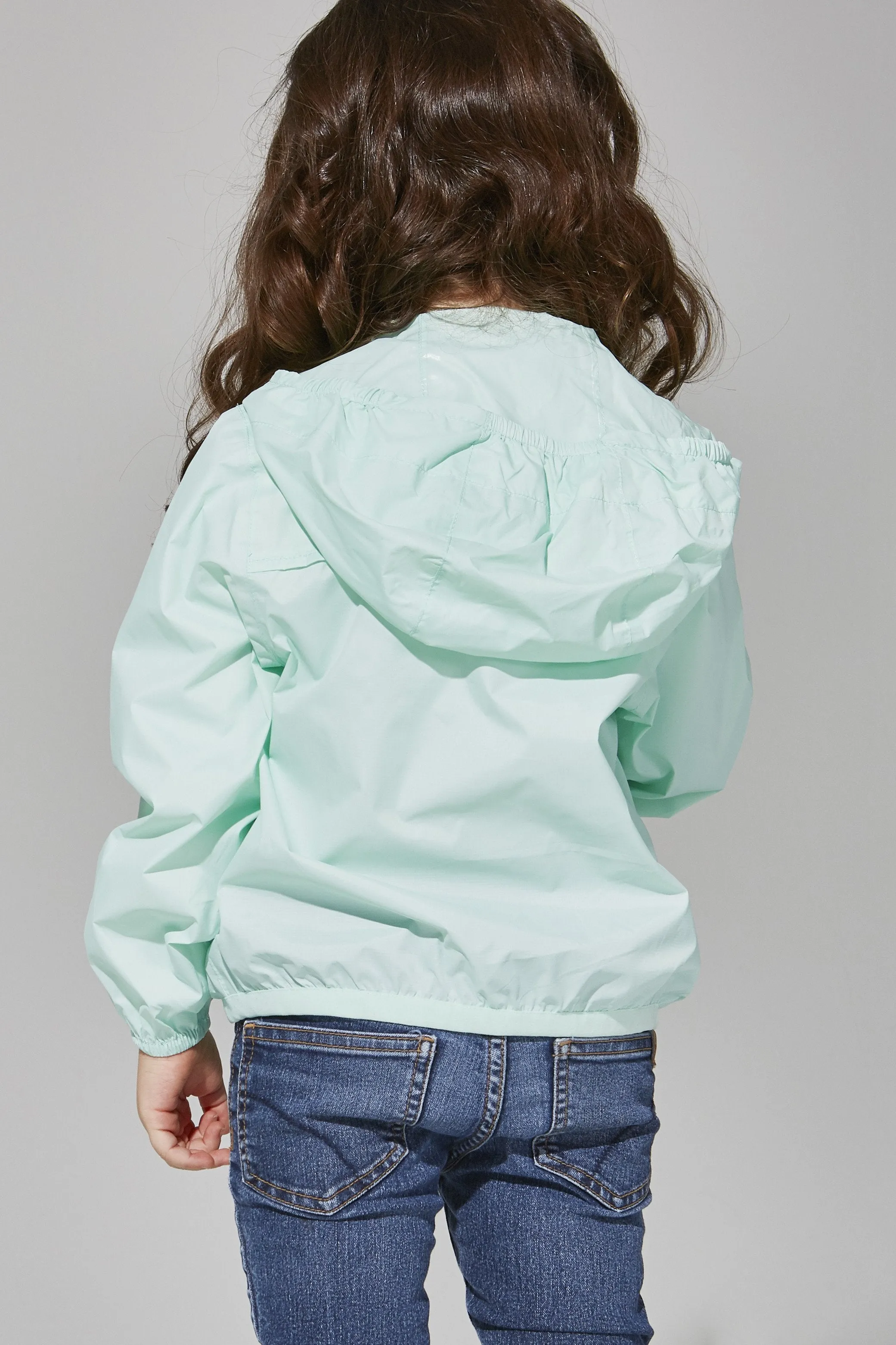 Kids Mint Full Zip Packable Rain Jacket and Windbreaker