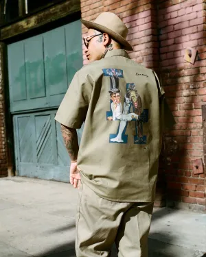 LA Monster 1/4 zip work shirt in Khaki