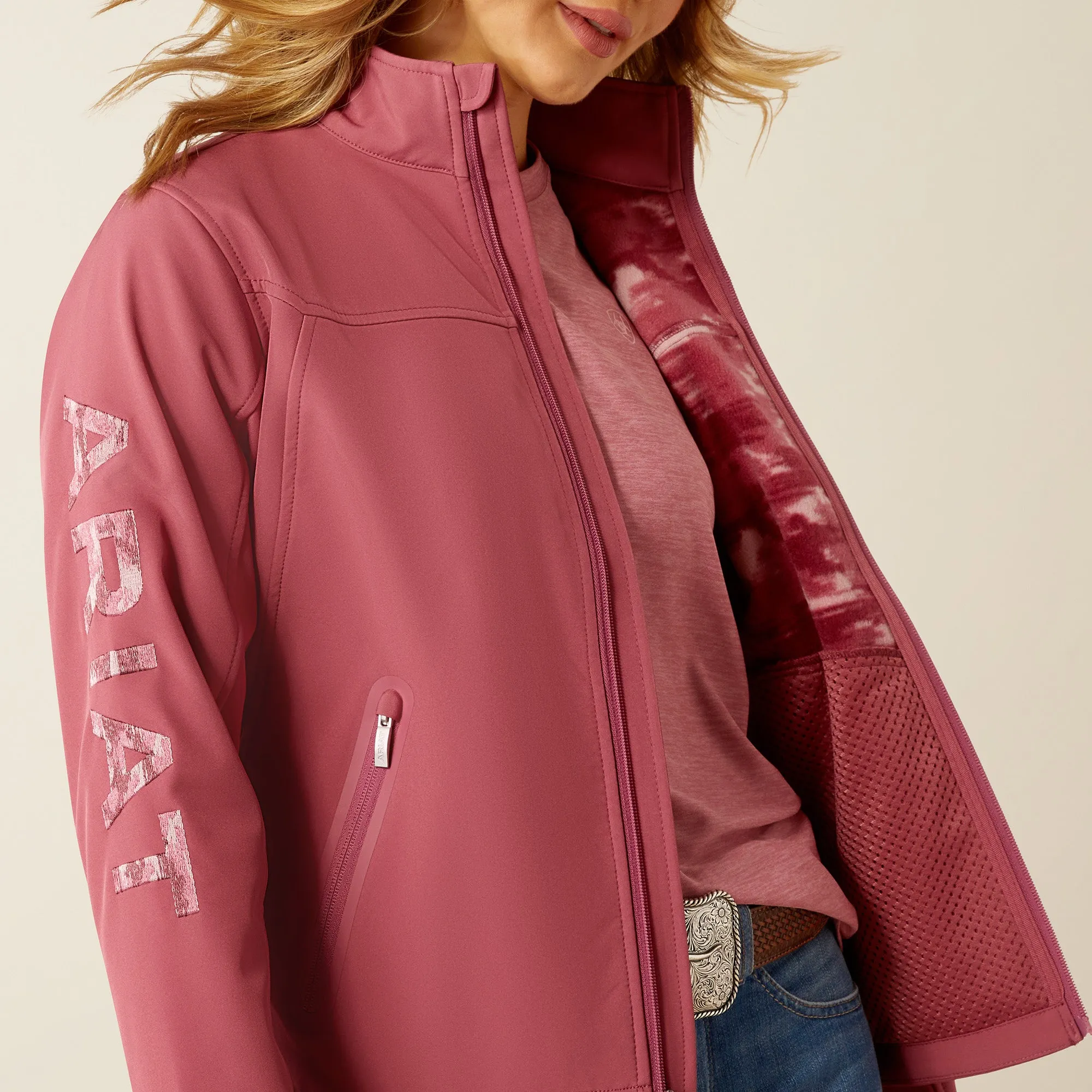Ladies Ariat Team Dry Rose/Mauve Blur Softshell Jacket - 10055285