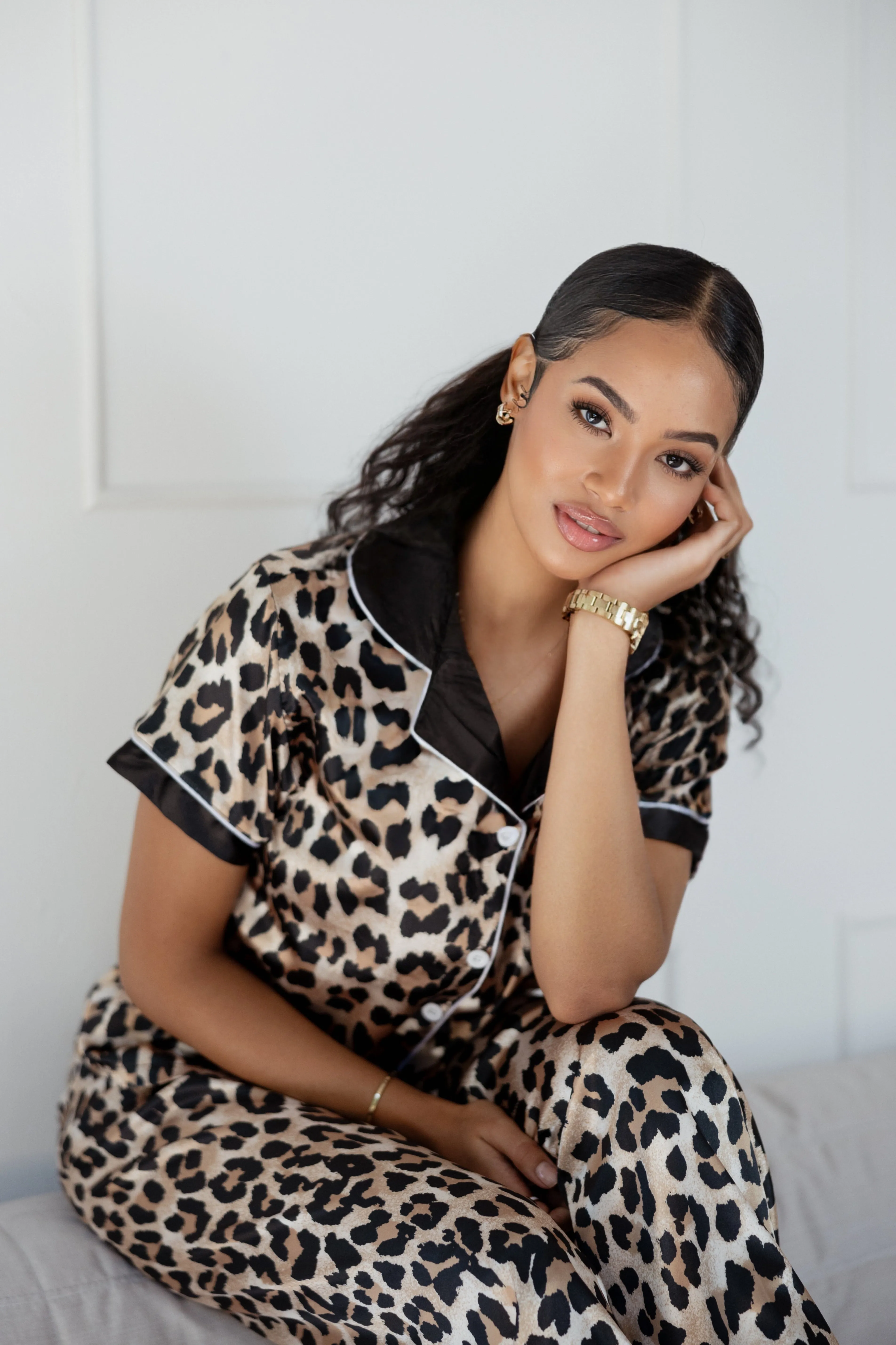 Ladies Leopard Print Pjs short sleeve and long pants