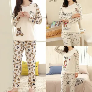 Ladies Womens Pyjamas Pj Set Long Sleeve Top Cartoon Cute Bear Nightwear Lounge Wear Pyjama 2 Pieces Suit