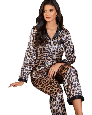 Leopard Print Long Sleeve Pj Set
