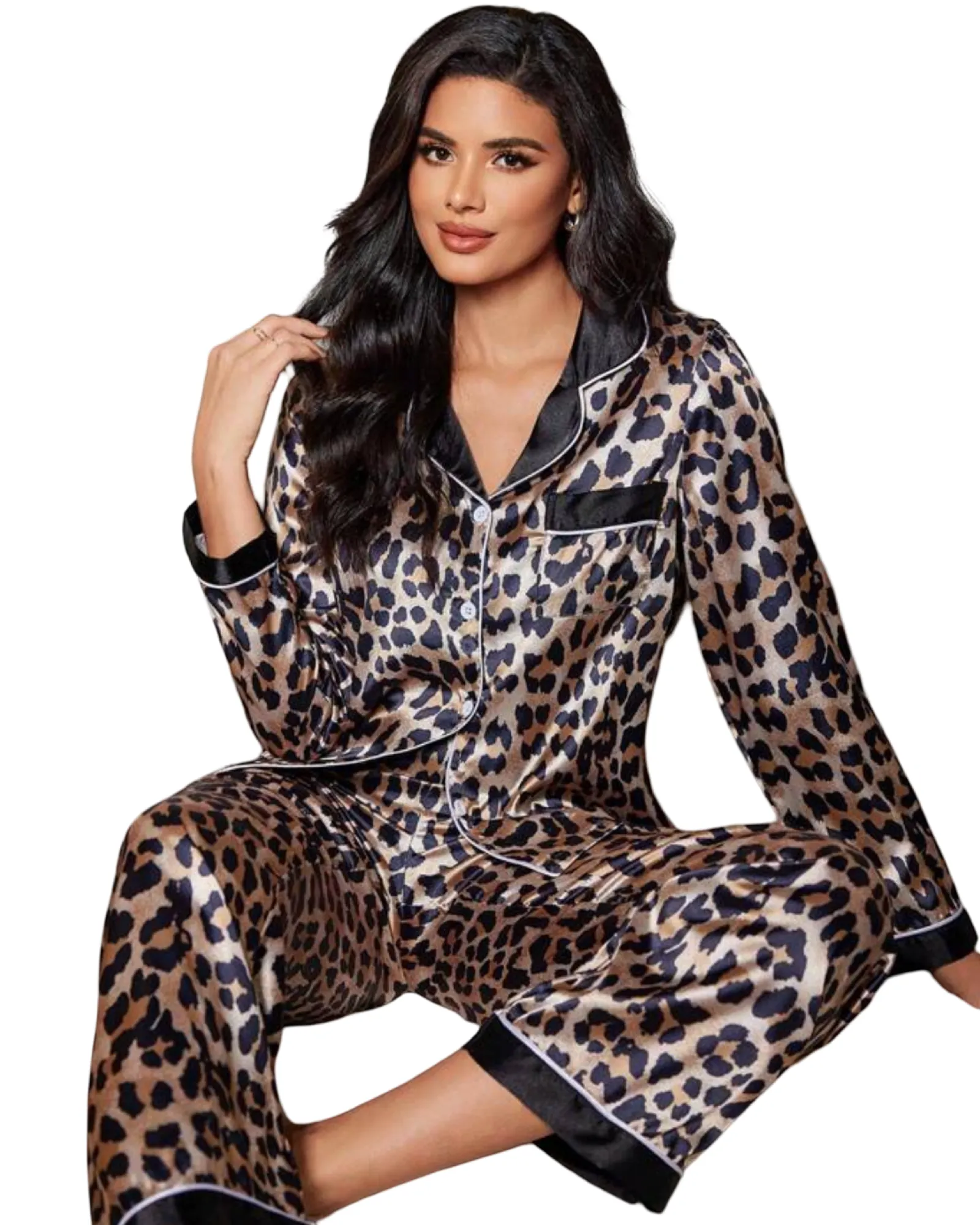 Leopard Print Long Sleeve Pj Set