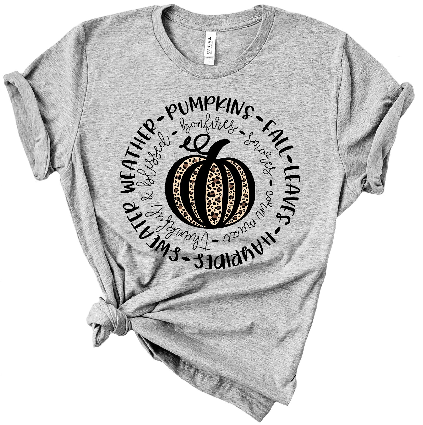 Leopard Print Pumpkin Circle Bella Canvas 3001 Unisex Tee