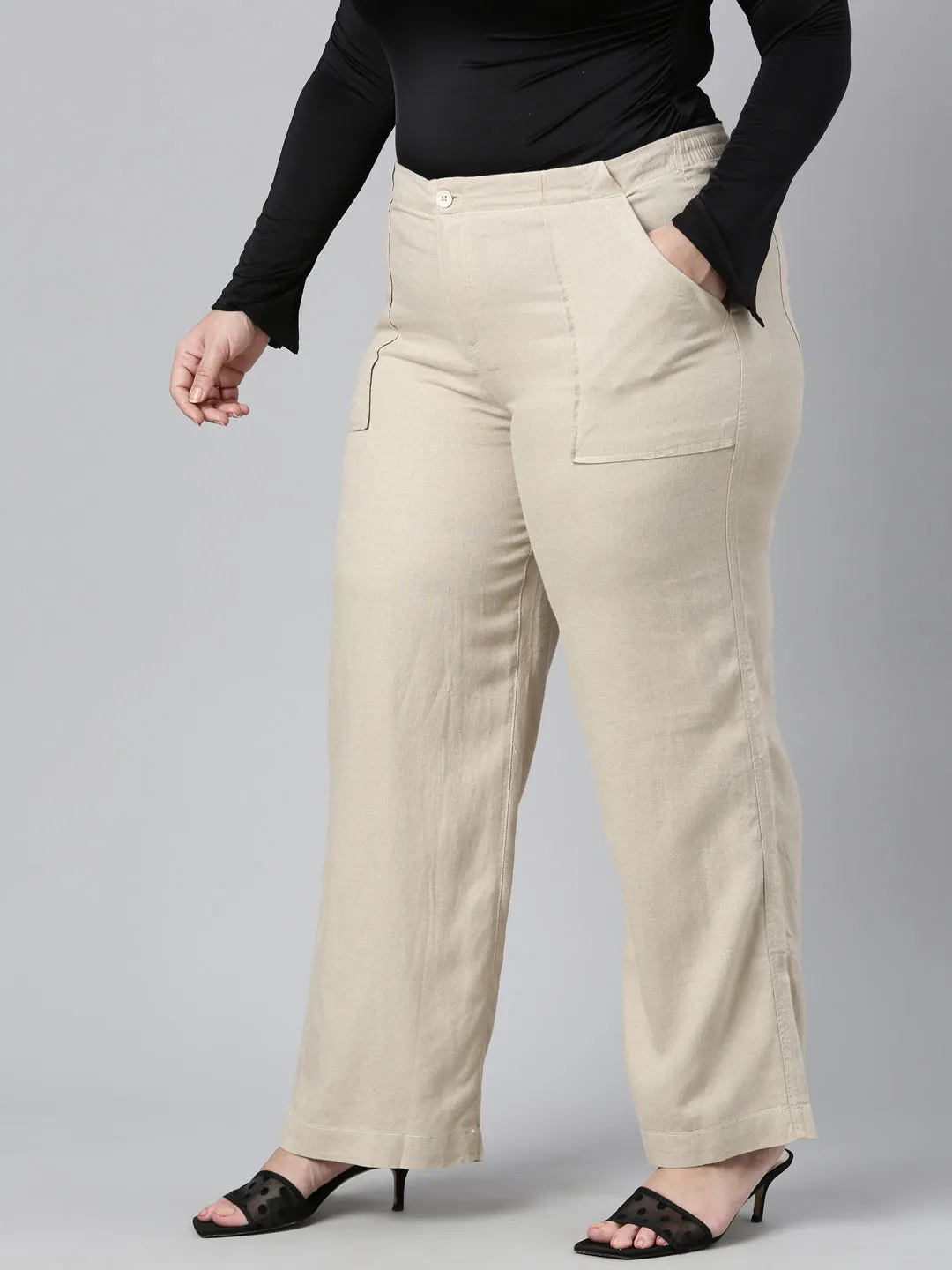 Light Beige Linen Cargo Pants