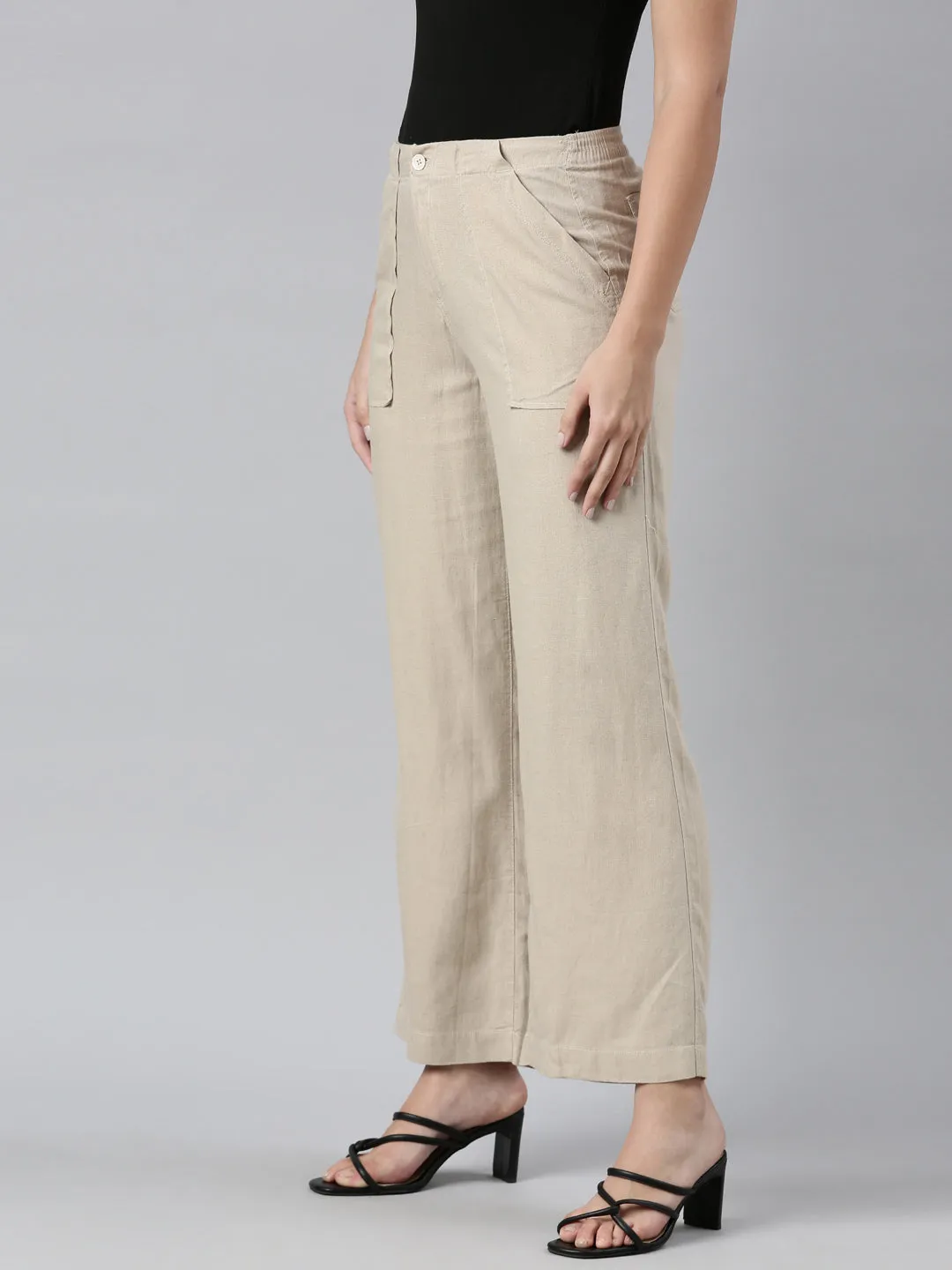 Light Beige Linen Cargo Pants