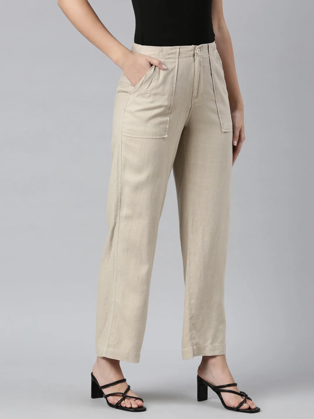 Light Beige Linen Cargo Pants