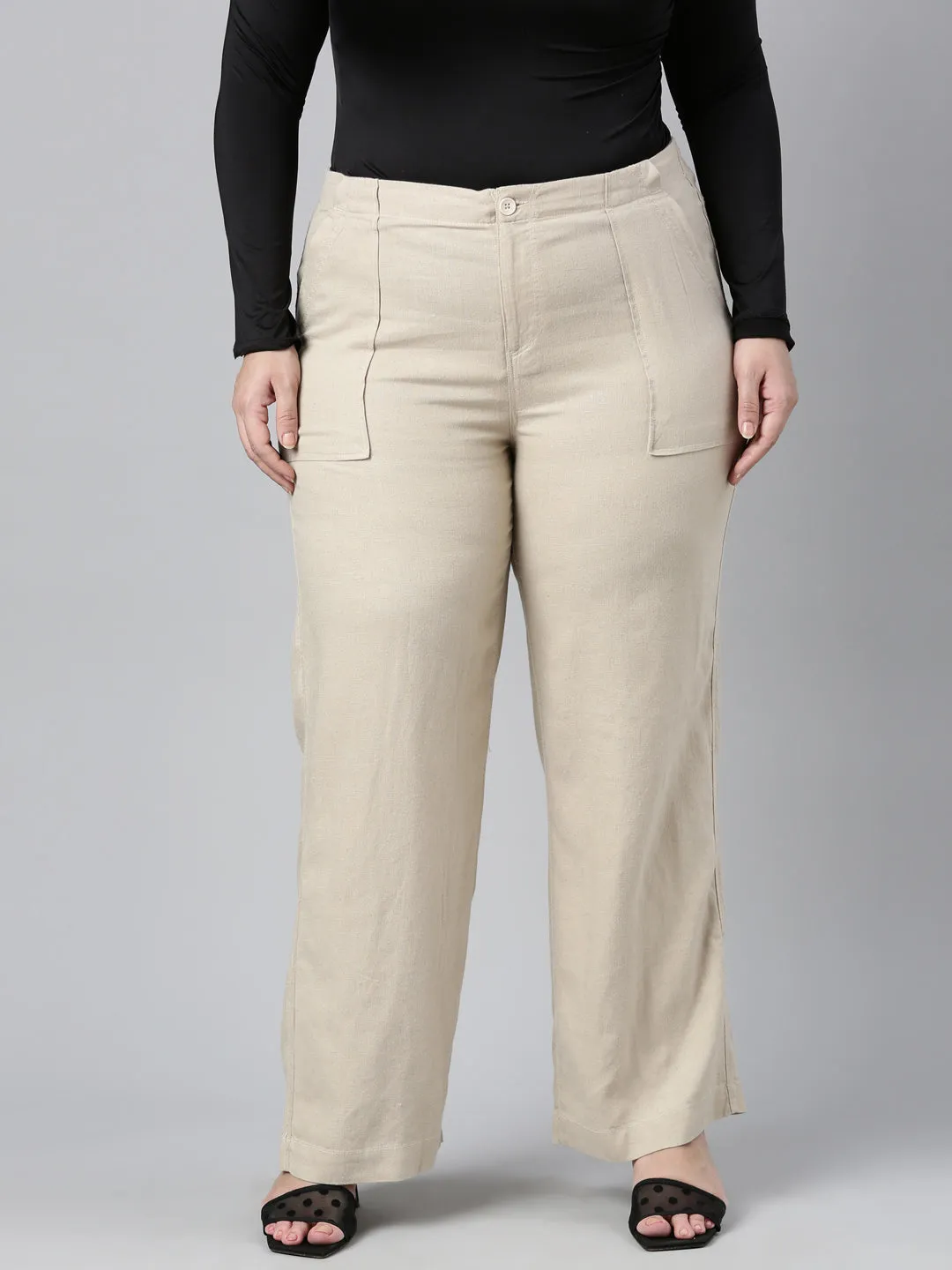 Light Beige Linen Cargo Pants