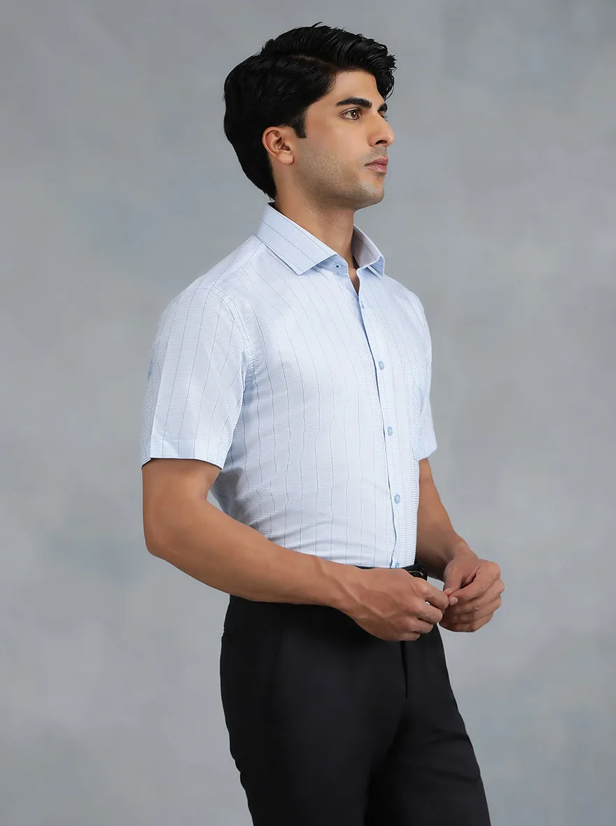 Light Blue Striped Regular Fit Formal Shirt | Greenfibre