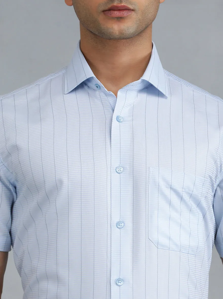 Light Blue Striped Regular Fit Formal Shirt | Greenfibre