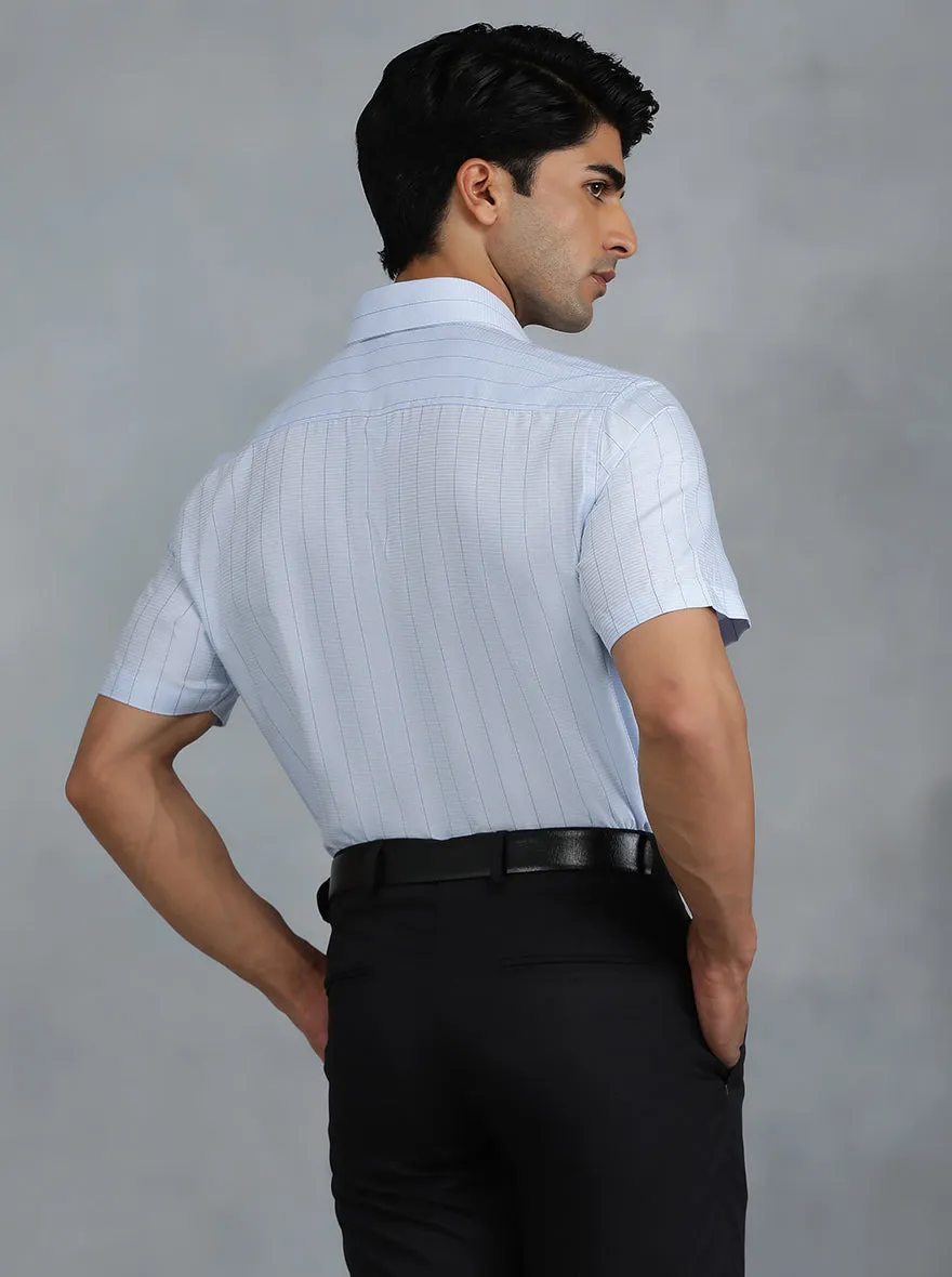 Light Blue Striped Regular Fit Formal Shirt | Greenfibre
