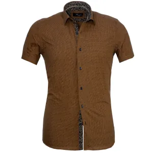 Light Brown Mens Short Sleeve Button up Shirts - Tailored Slim Fit Cotton Dress Shirts