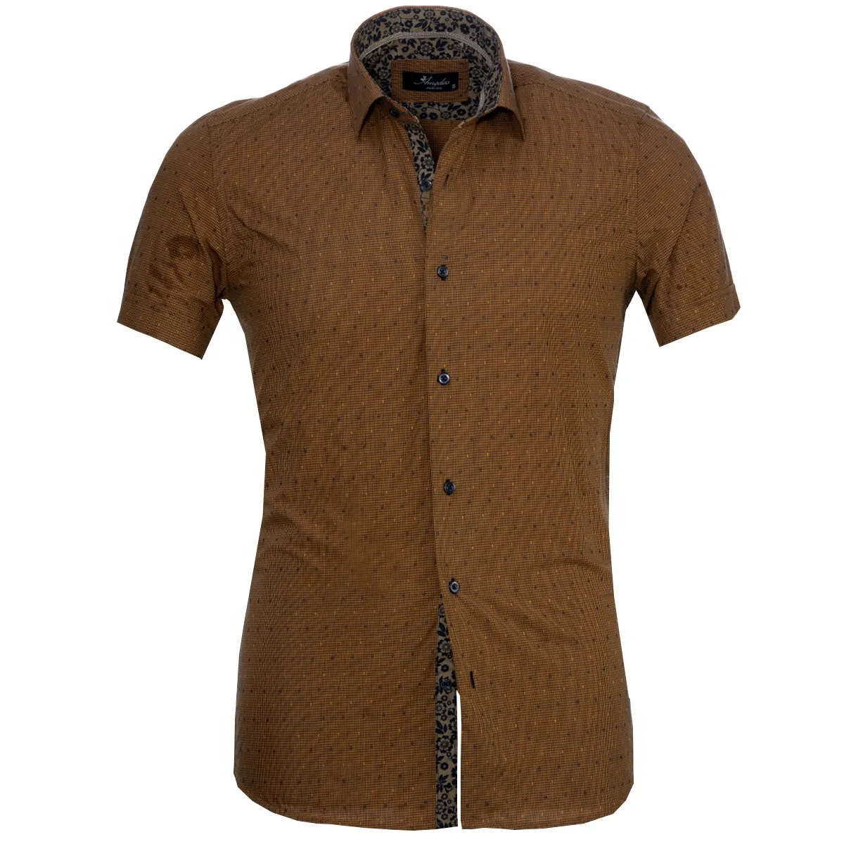 Light Brown Mens Short Sleeve Button up Shirts - Tailored Slim Fit Cotton Dress Shirts