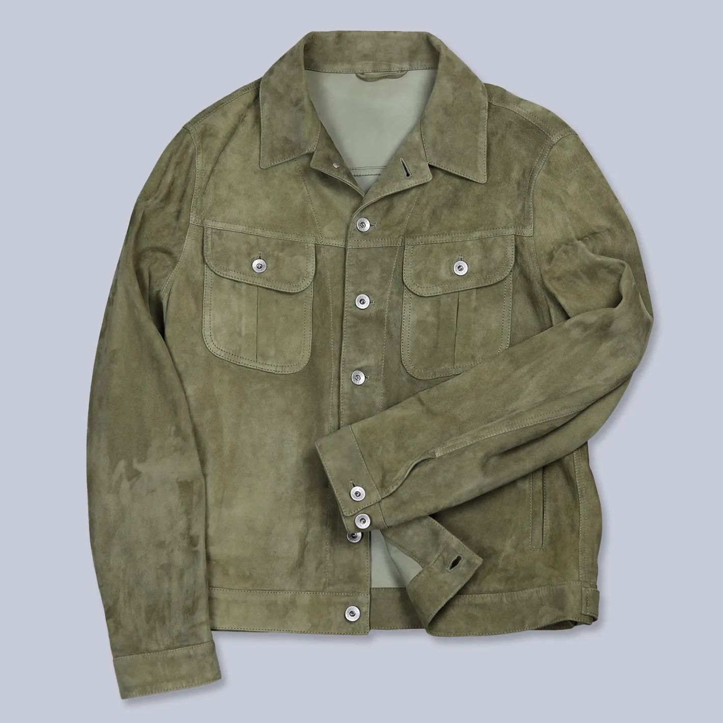 Light Green Unlined Suede Trucker Jacket
