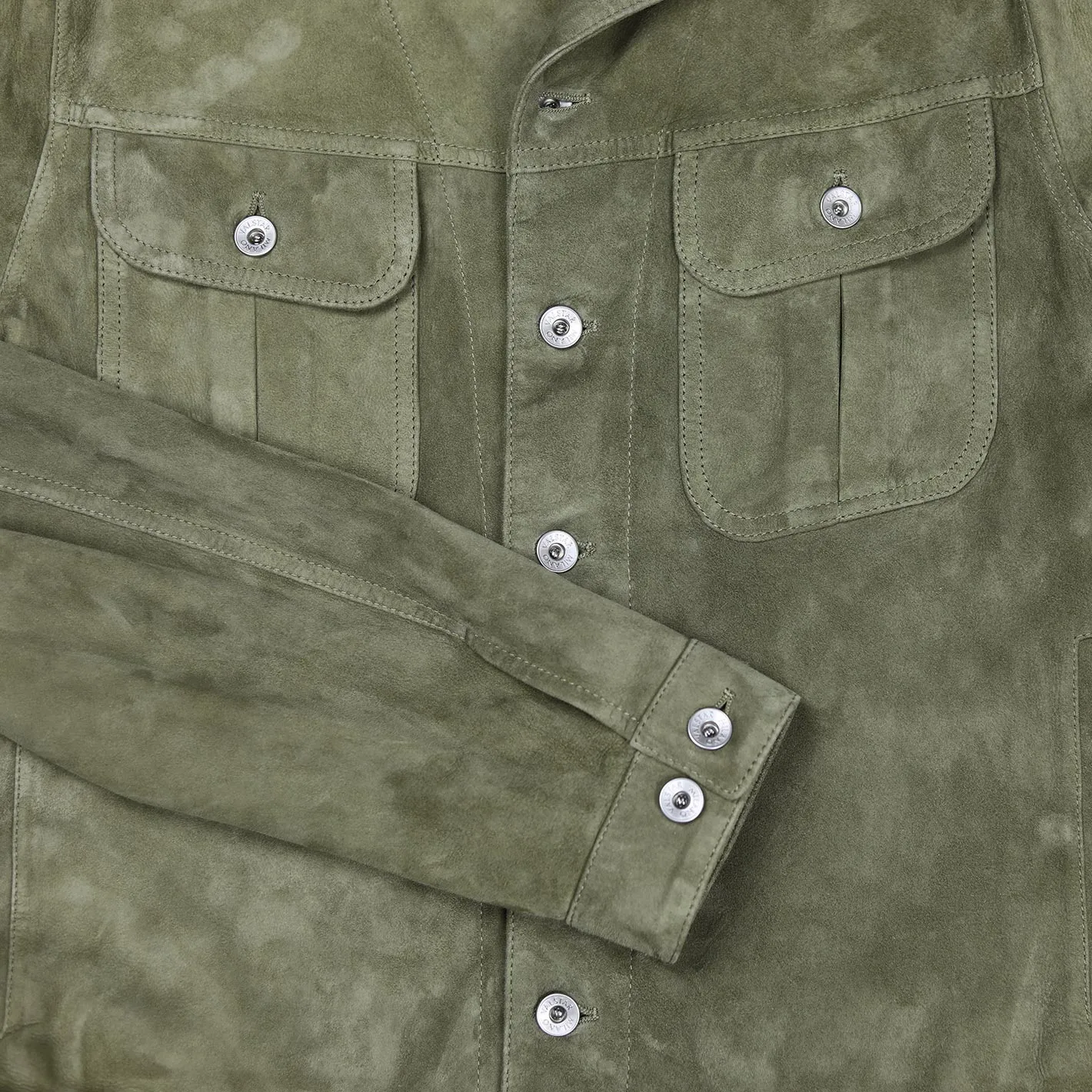 Light Green Unlined Suede Trucker Jacket