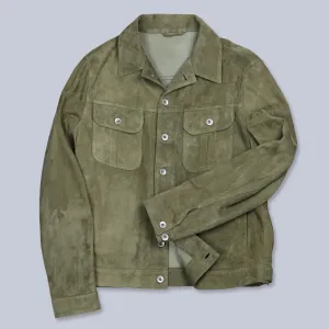 Light Green Unlined Suede Trucker Jacket