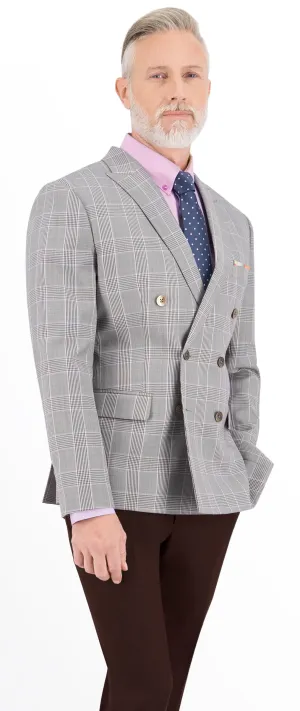 Light Grey with Purple Plaid Check Regular Double Breast Suit