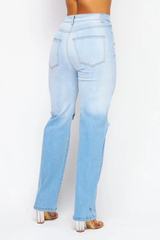 Lilian Letter Embroidered Print Denim Jean Pants