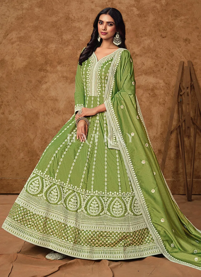Lime Green Silk Anarkali Suit