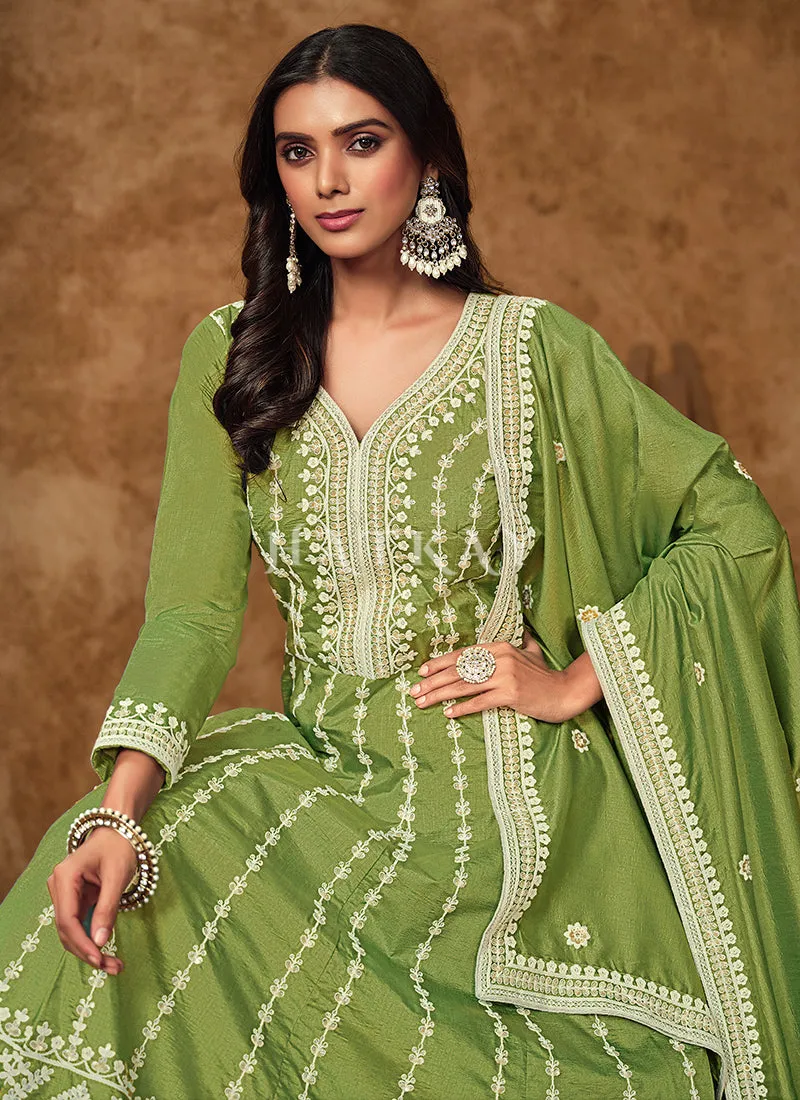 Lime Green Silk Anarkali Suit