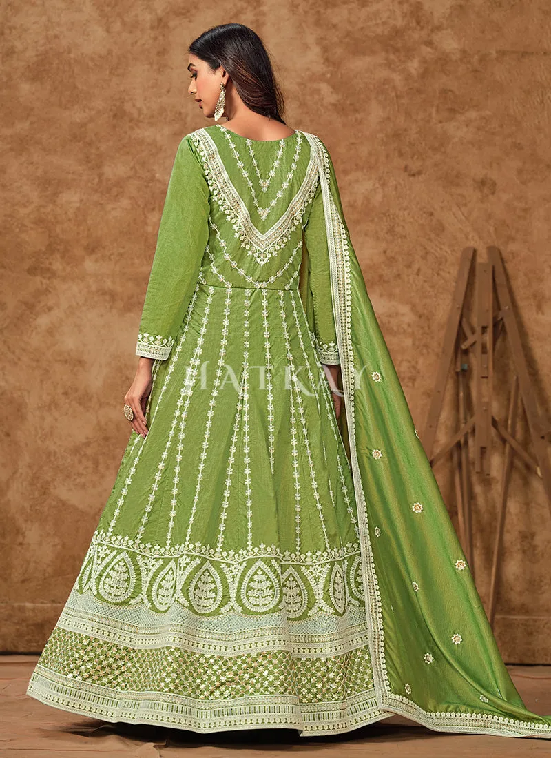 Lime Green Silk Anarkali Suit