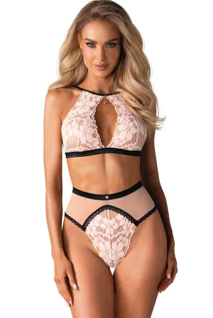 Luxe Blush Pink Lace & Black 2 Piece Lingerie Set