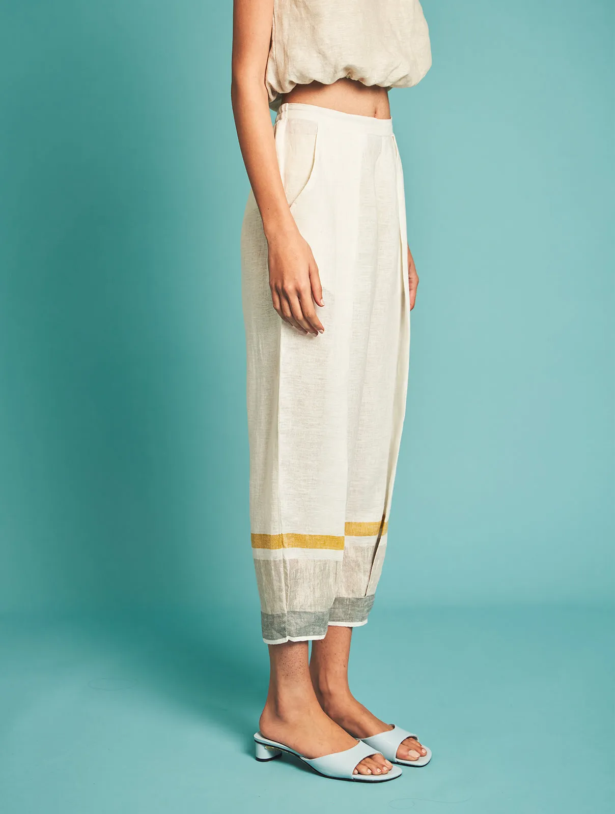 Manan   I   Manan - Vara Pleated Pants - Ivory  Border Collection