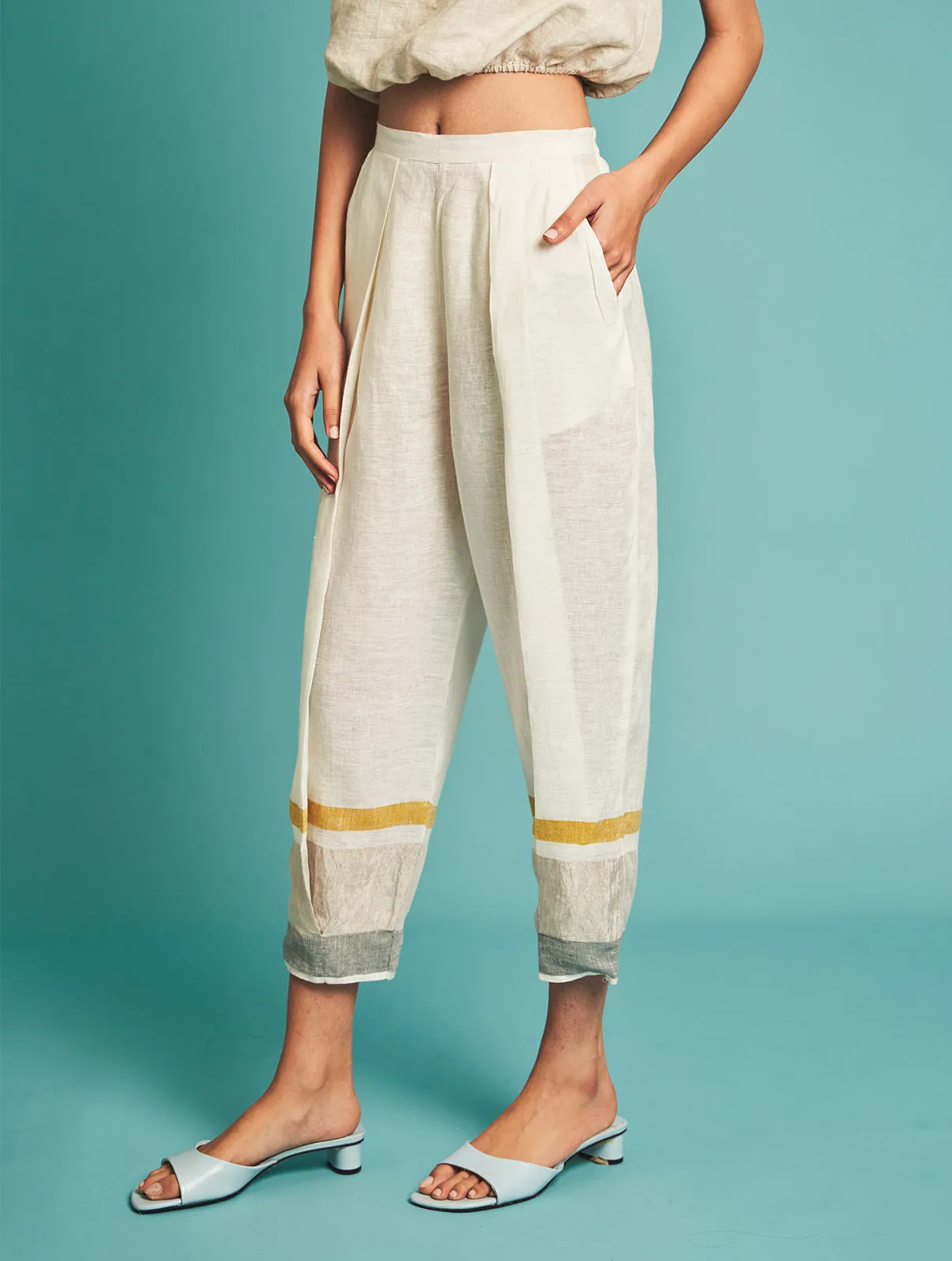 Manan   I   Manan - Vara Pleated Pants - Ivory  Border Collection