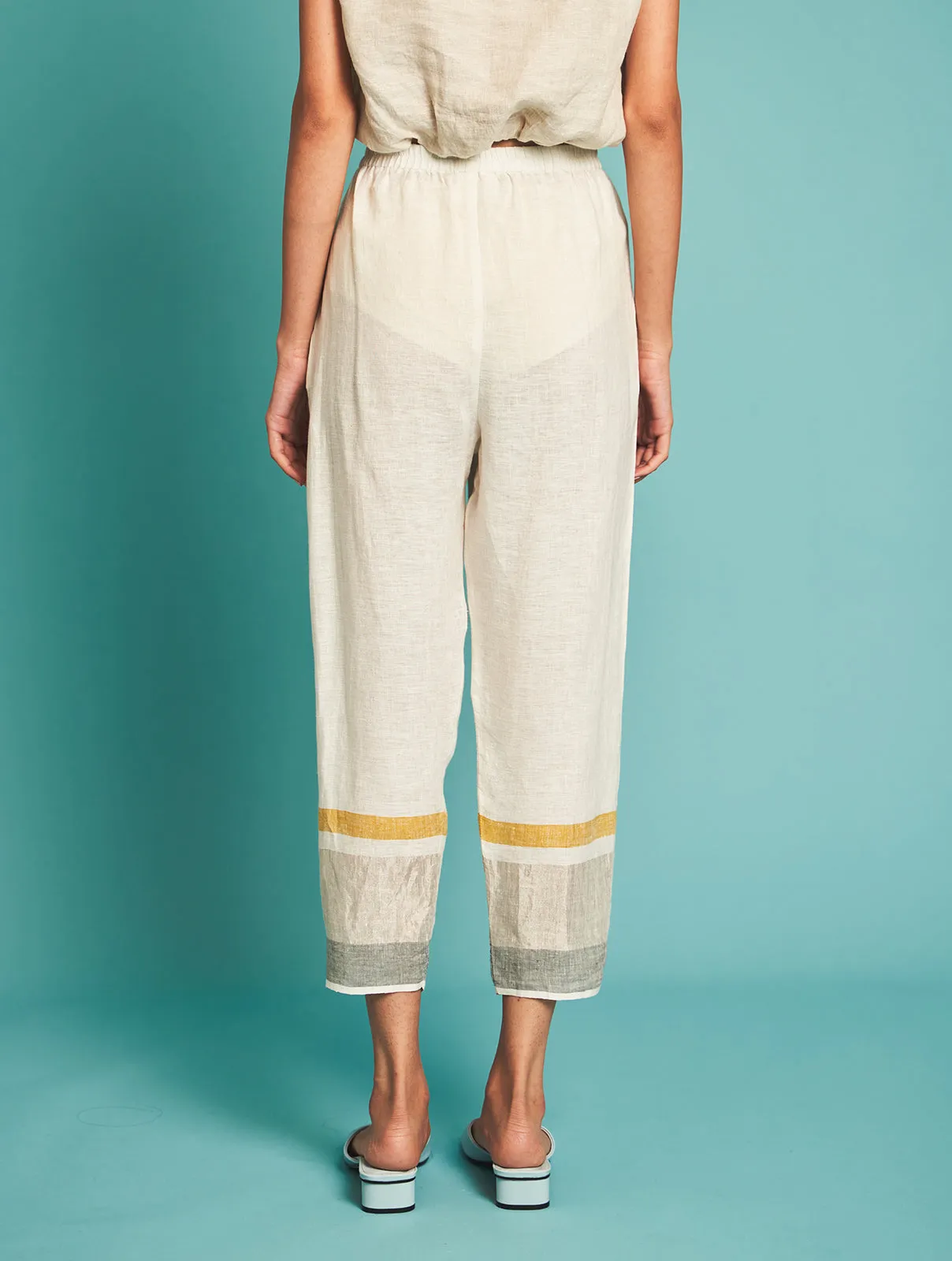 Manan   I   Manan - Vara Pleated Pants - Ivory  Border Collection