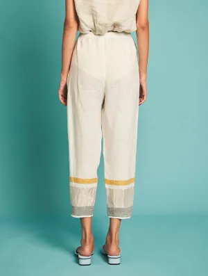 Manan   I   Manan - Vara Pleated Pants - Ivory  Border Collection