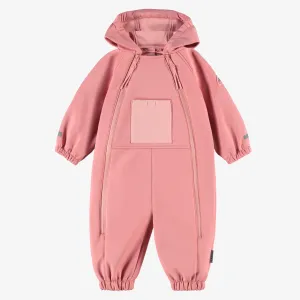 Manteau une pièce rose avec capuchon en coquille souple, bébé || Pink softshell one-piece hooded coat, baby