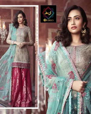 Maria B Net Embroidered Suit With Heavily Embroidered 4 Sided Border Applique Dupatta (Replica)(Unstitched)