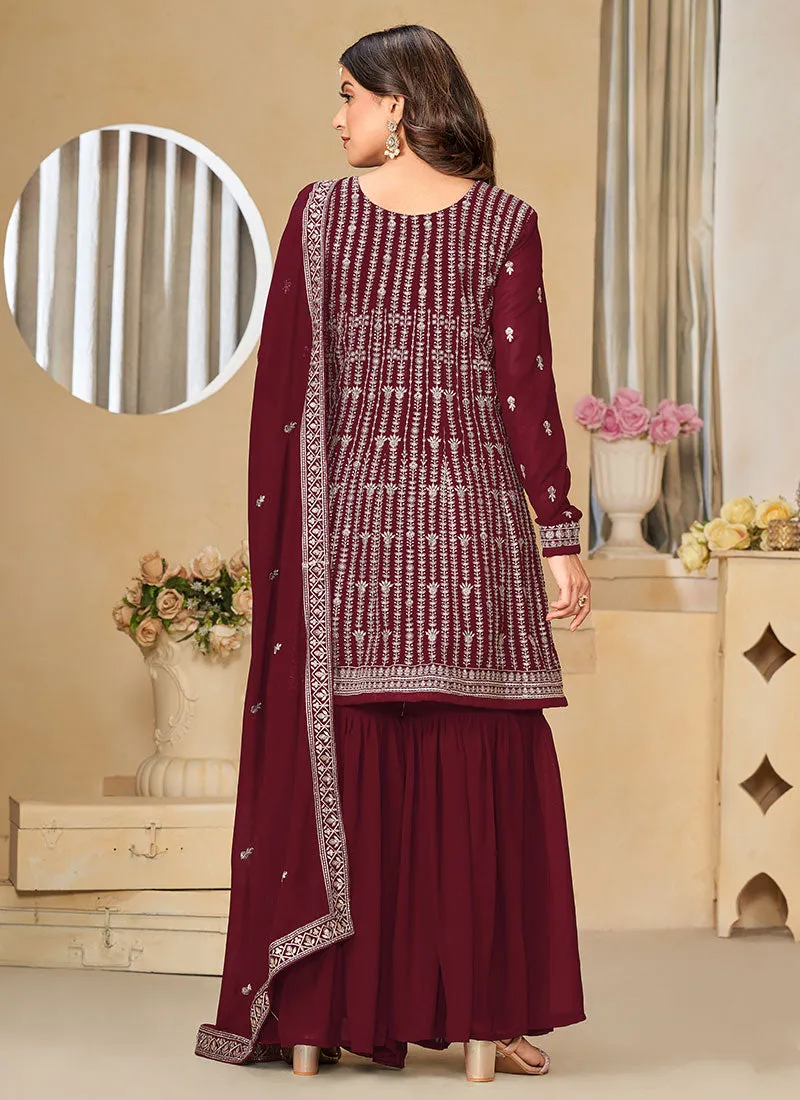 Maroon Sequence Embroidery Gharara Suit