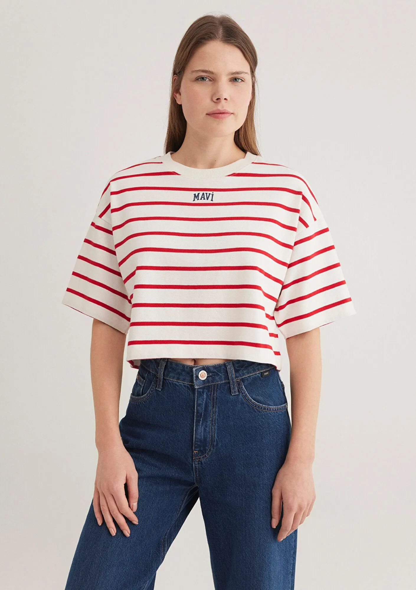 Mavi Logo Printed Red Striped T-Shirt
