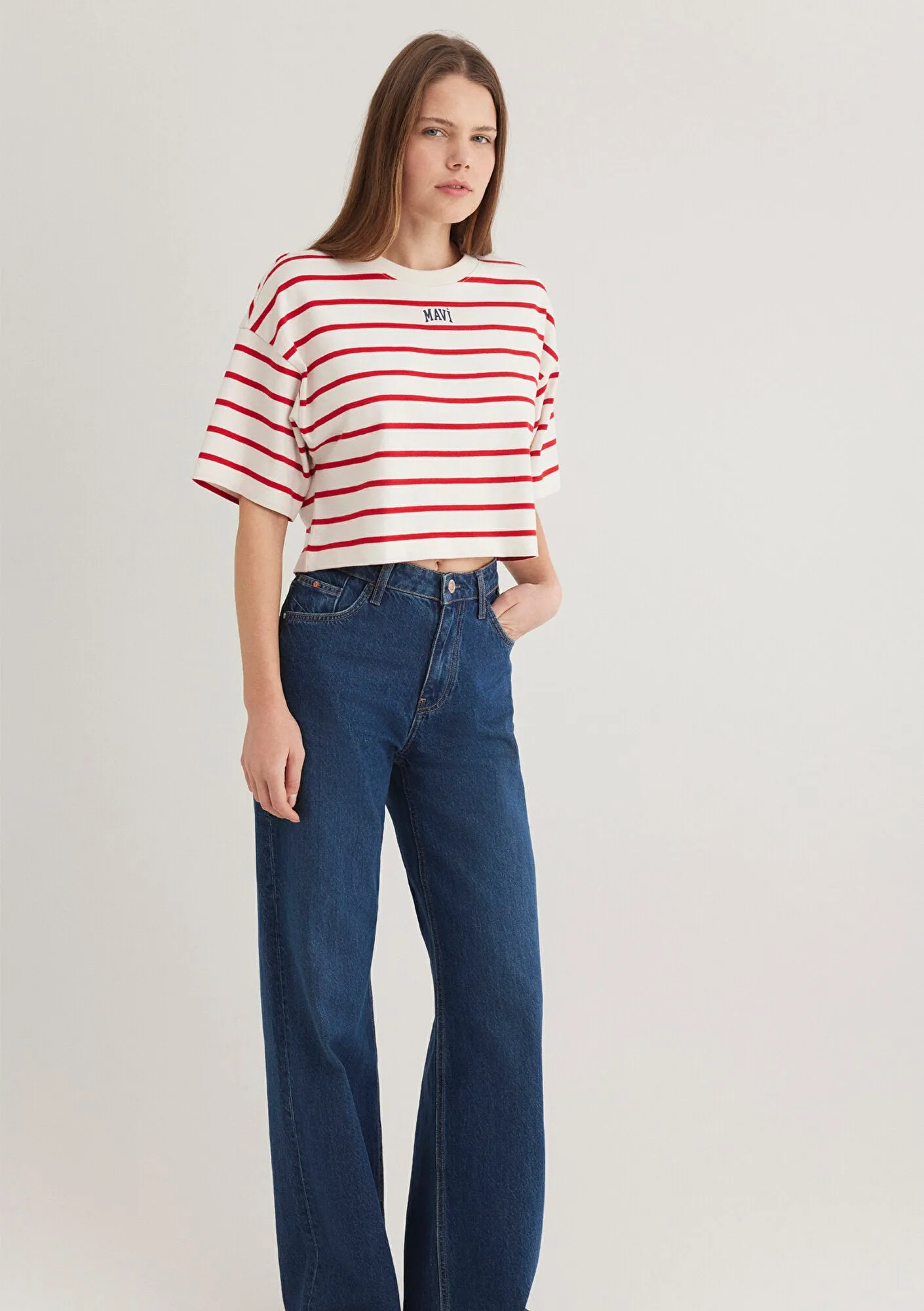 Mavi Logo Printed Red Striped T-Shirt