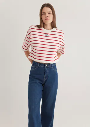 Mavi Logo Printed Red Striped T-Shirt