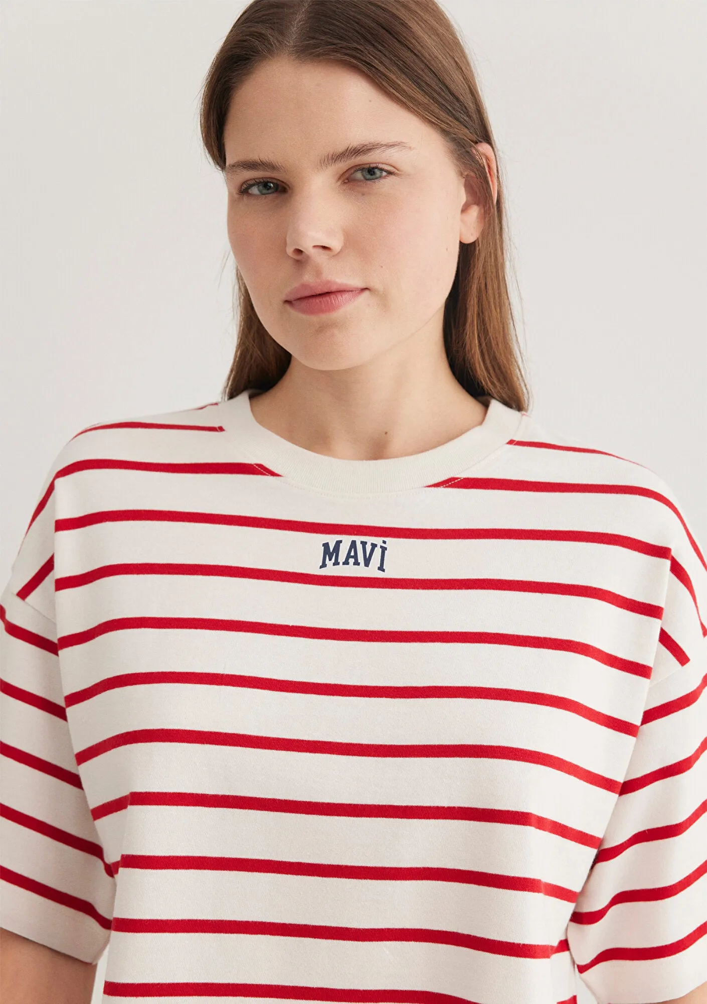 Mavi Logo Printed Red Striped T-Shirt