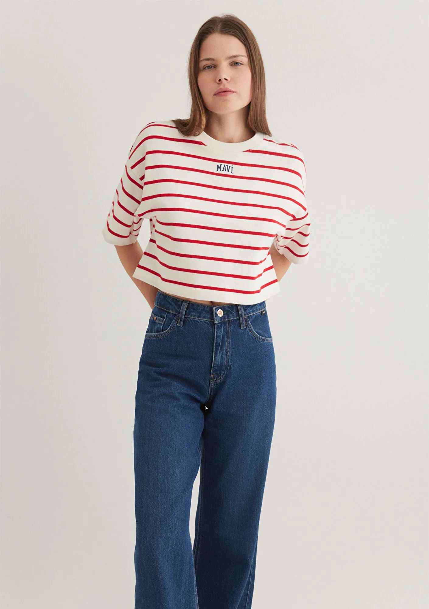 Mavi Logo Printed Red Striped T-Shirt
