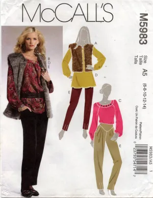 McCall's 5983 Womens Fur Vest Top Tunic & Pants Out Of Print Sewing Pattern Sizes 6 - 14 UNCUT Factory Folded