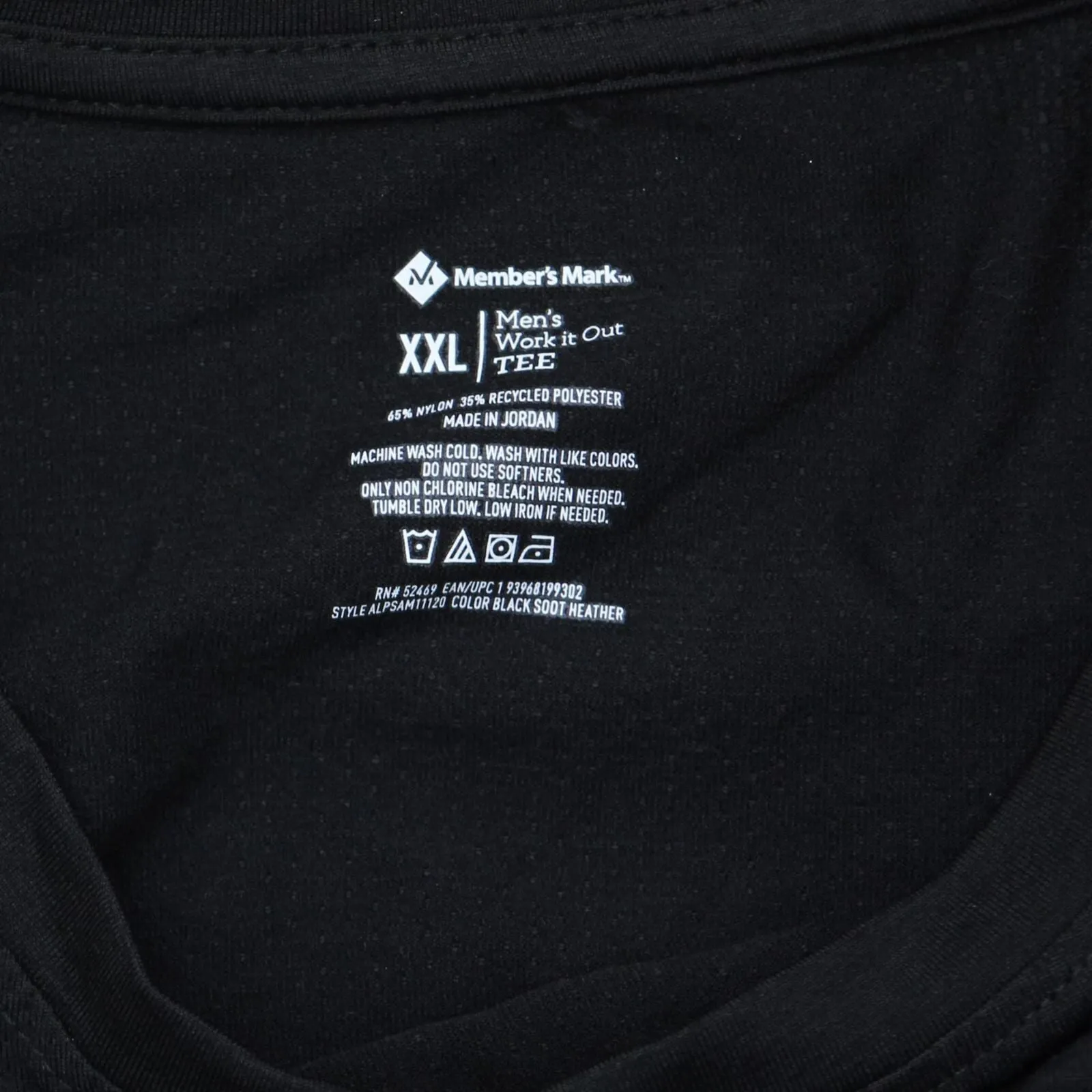 Member's Mark Mens Work It Out Active T-Shirt Tee Black 2XL