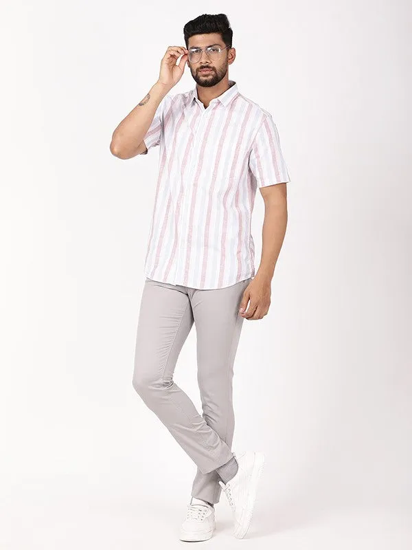 Men Striped Half Sleeve Cotton Shirt