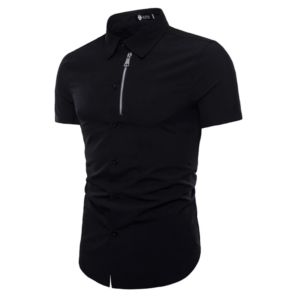 Men's Button down Tailor Fit Soft 100% Cotton Short Sleeve Dress Shirt Black casual And Formal