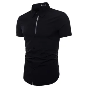 Men's Button down Tailor Fit Soft 100% Cotton Short Sleeve Dress Shirt Black casual And Formal