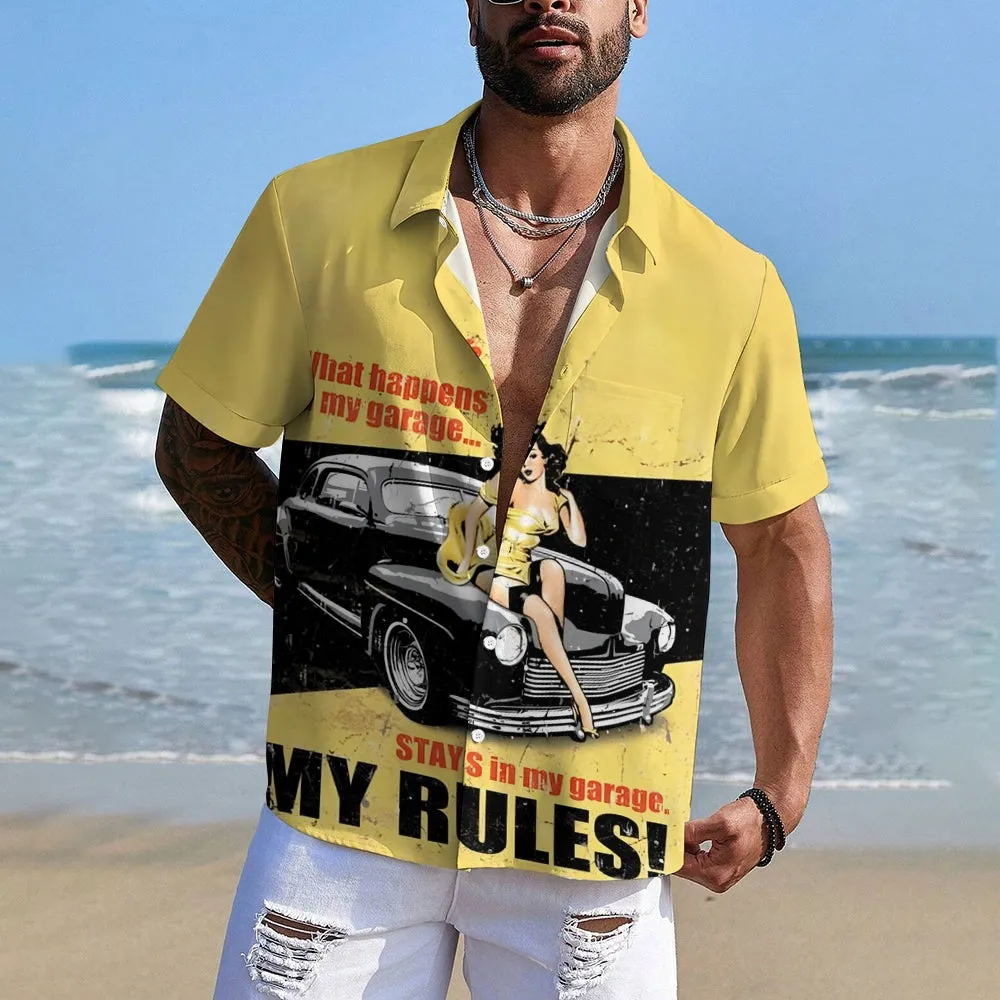Men's Motorcycle Beauty Print Large Size Short Sleeve Shirt 2406001751