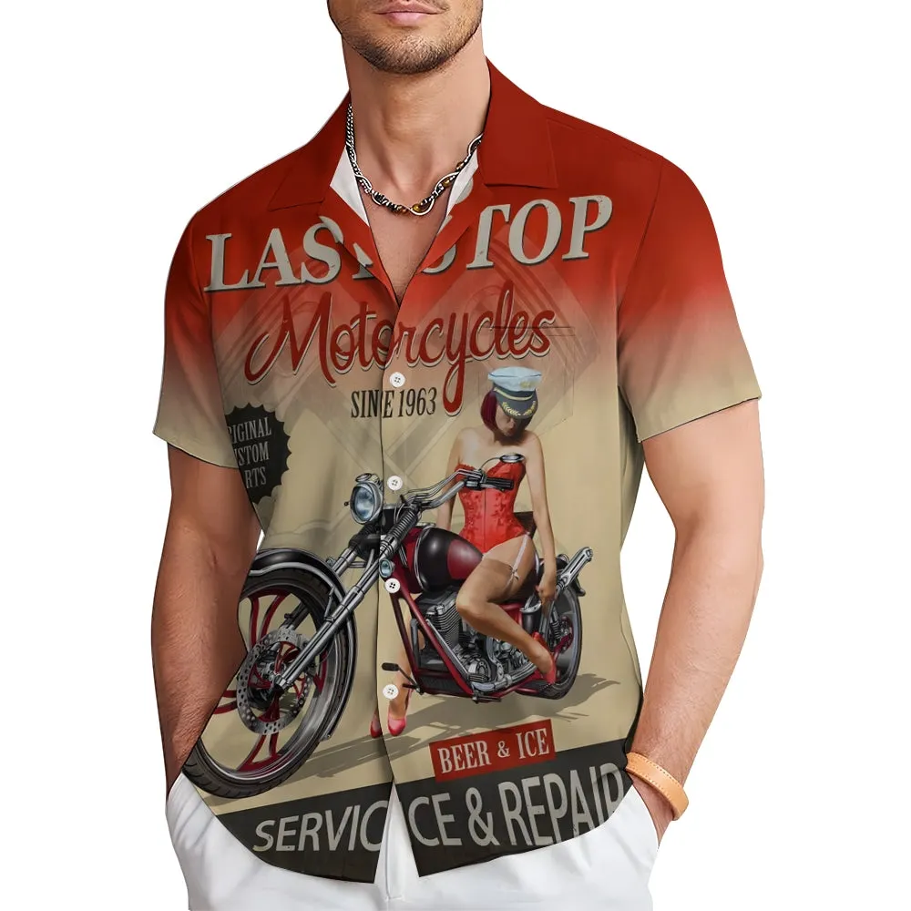 Men's Motorcycle Beauty Print Large Size Short Sleeve Shirt 2406001751