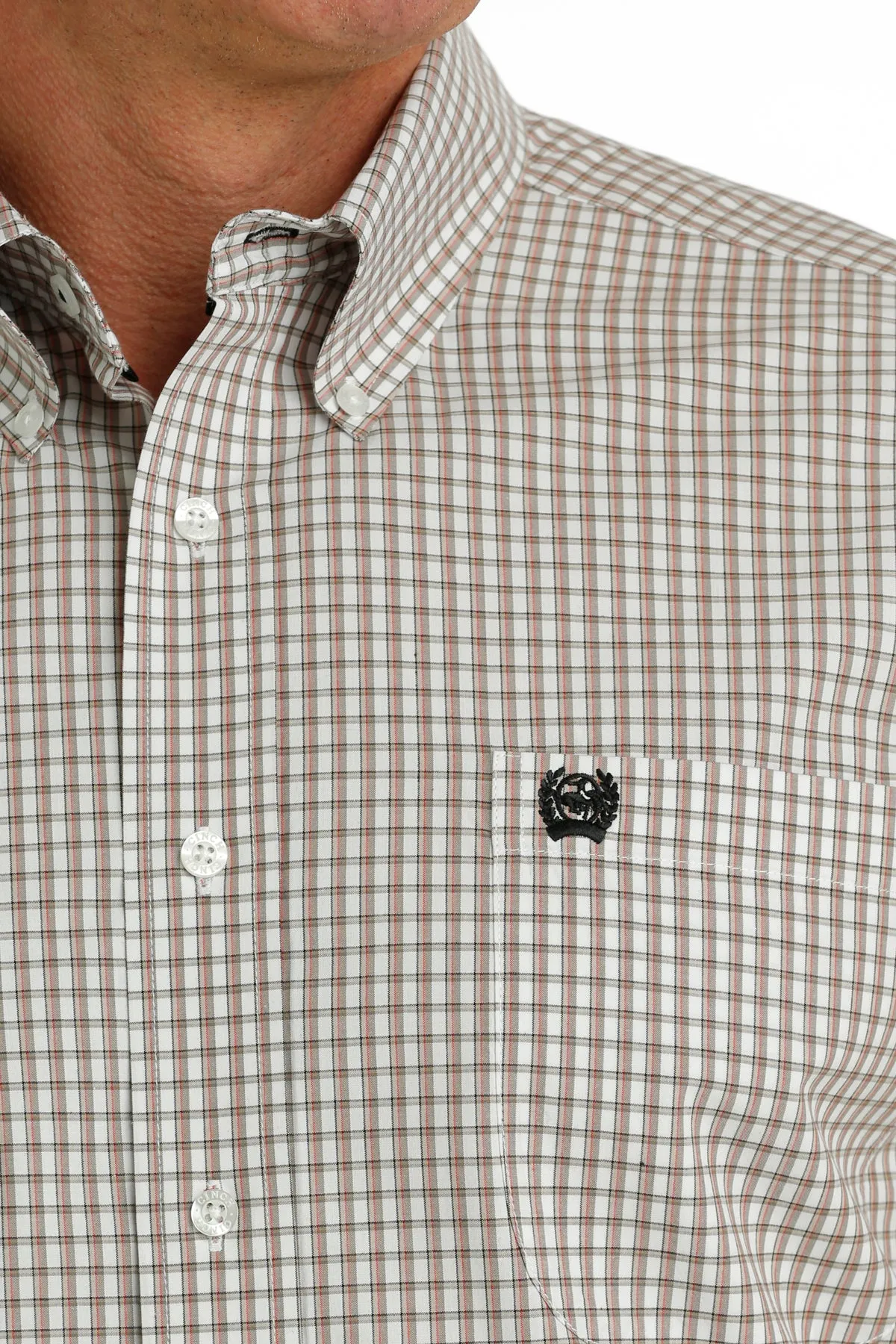 Mens S/S White and Tan Plaid Shirt