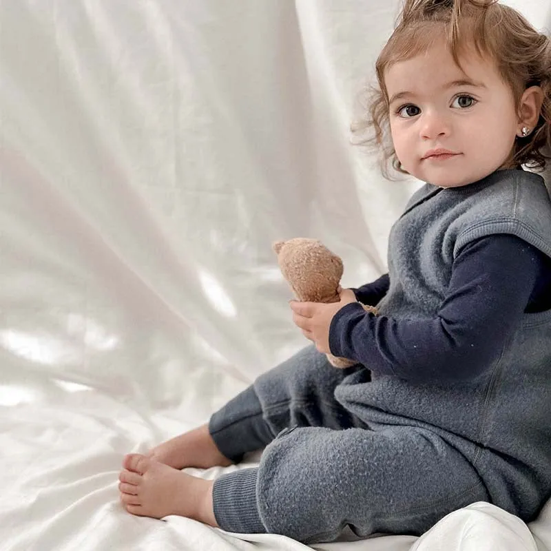 Merino Fleece Sleepsuit Sleeveless Dark Denim