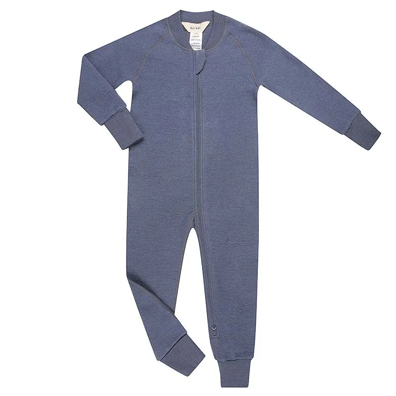 Merino Fleece Sleepsuit with Sleeves Dark Denim